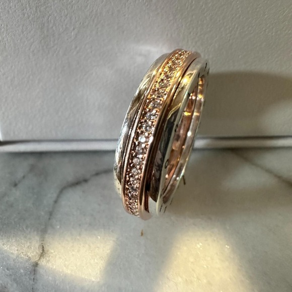 Genuine Pandora Rose Gold Signature Two-Tone Logo Pave Ring 182773C 58 (9) - Picture 8 of 11